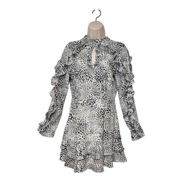 Glamorous Curve Leopard Print Frill Accents High Neck Mini Dress Size XSmall - Picture 2 of 12